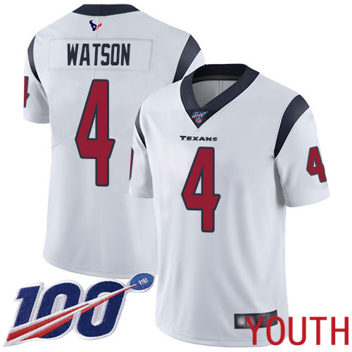 Houston Texans Limited White Youth Deshaun Watson Road Jersey NFL Football #4 100th Season Vapor Untouchable